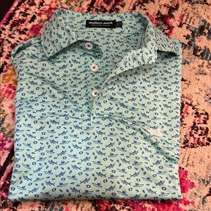 Southern Marsh Men's Aqua and Navy Patterned Shirt
